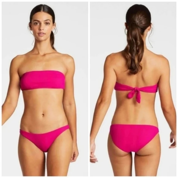 Vitamin A Mila Convertible Bandeau Bikini Top Luciana Bottoms Hot Pink Malaia - Picture 3 of 11